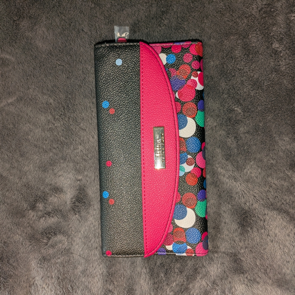 Trina Turk Black and Pink Polka Dot Wallet